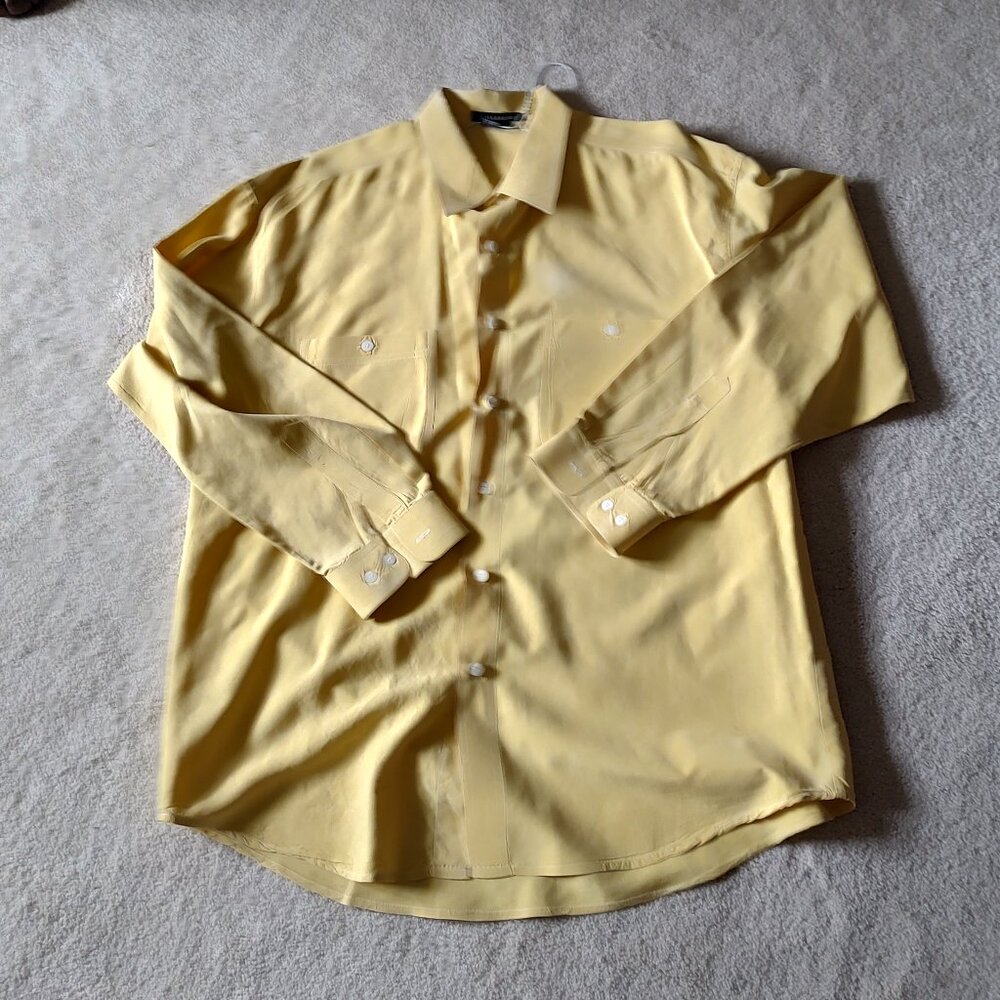 Tulliano 100% Silk Yellow Button Down Long Sleeve Shirt XL